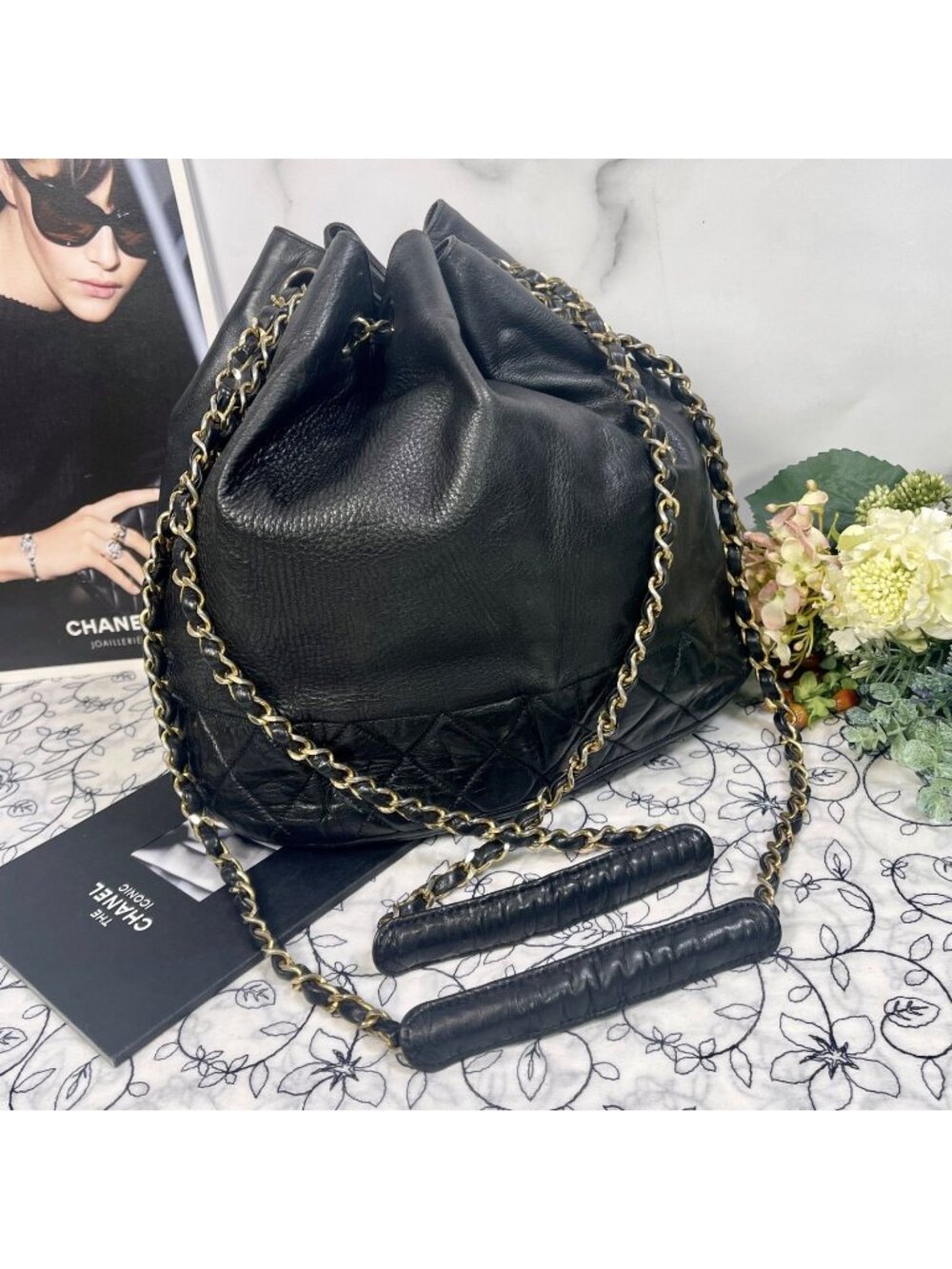 Chanel Drawstring Quilted Chain Shoulder Bag Vintage